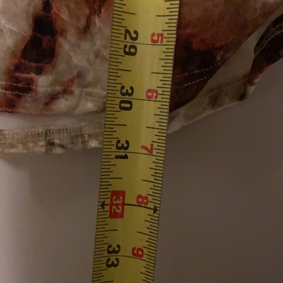 Long Sleeve Velvet Feel Cream & Rust Flowy Short Dress Open Shoulder W/ Pockets - Picture 9 of 10